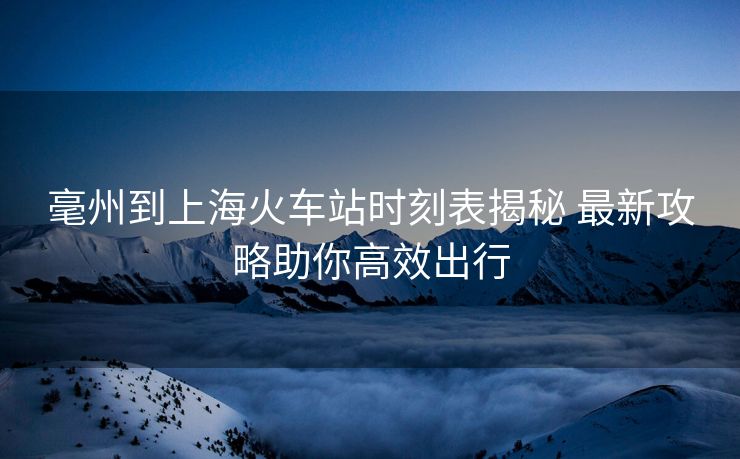 毫州到上海火車站時刻表揭秘 最新攻略助你高效出行
